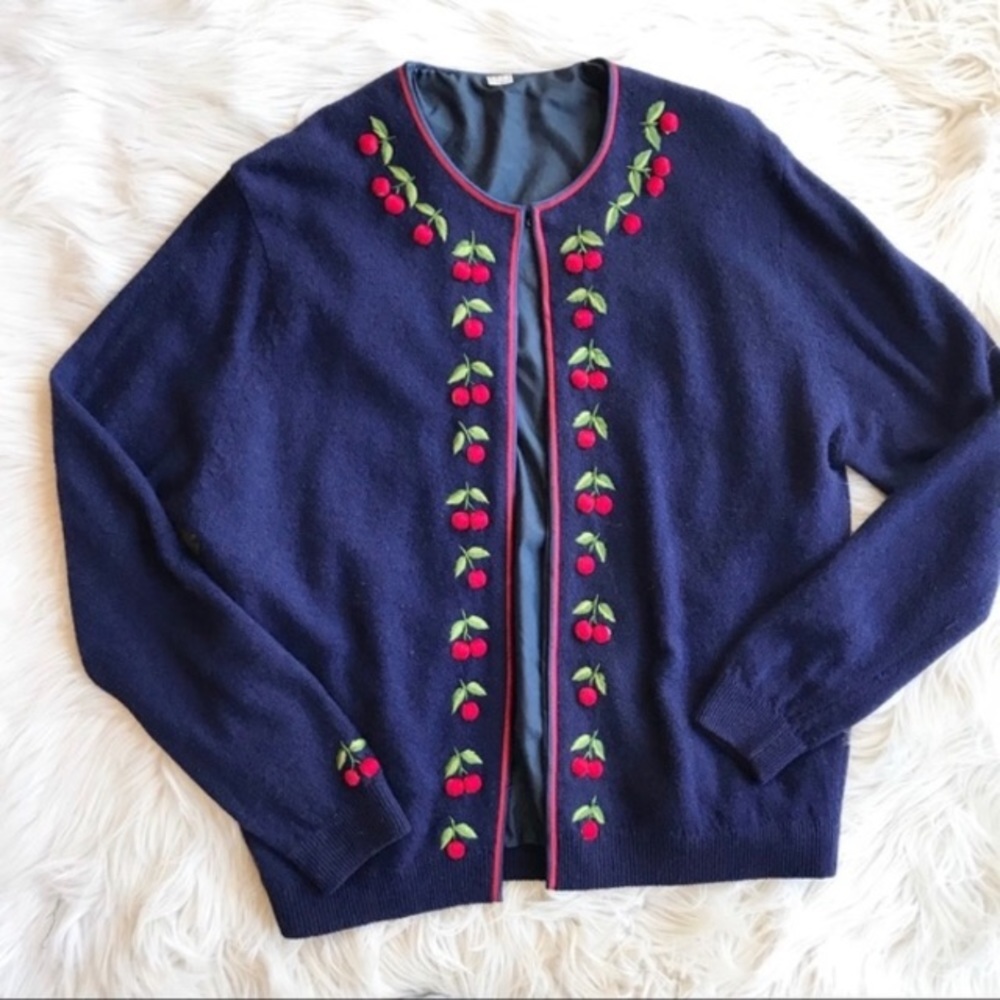 Vintage 60’s Wool 3D Cherry Print Cardigan